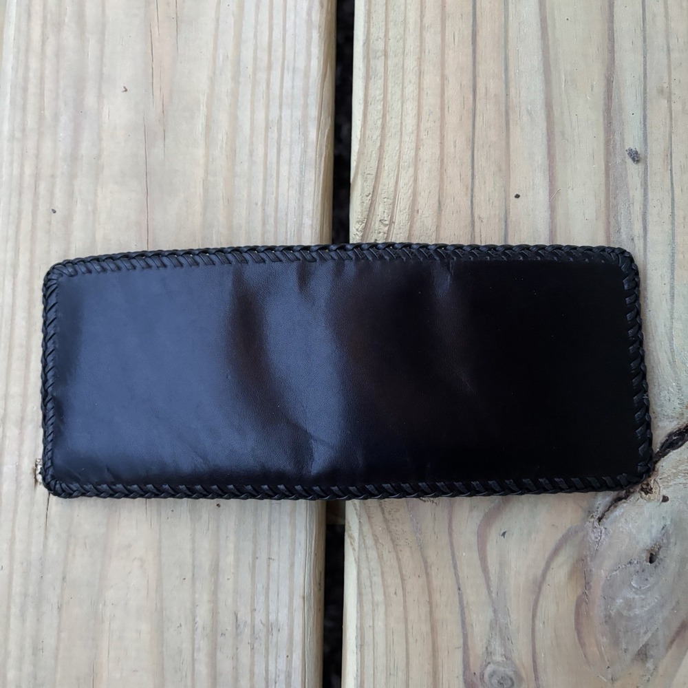 Vintage Bi-Fold Leather Wallet Whipstitch Black Genuine Leather Hand Tooled USA